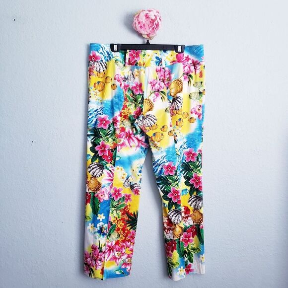 Escada Cruise Style Tropical Ocean Ankle Pants - Picture 8 of 9